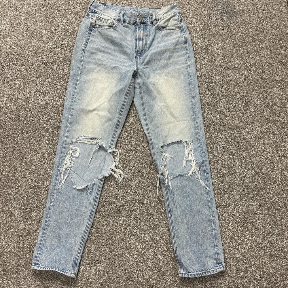 American Eagle Outfitters Mom Jeans Womens 4 Tall Light Wash Distressed Denim